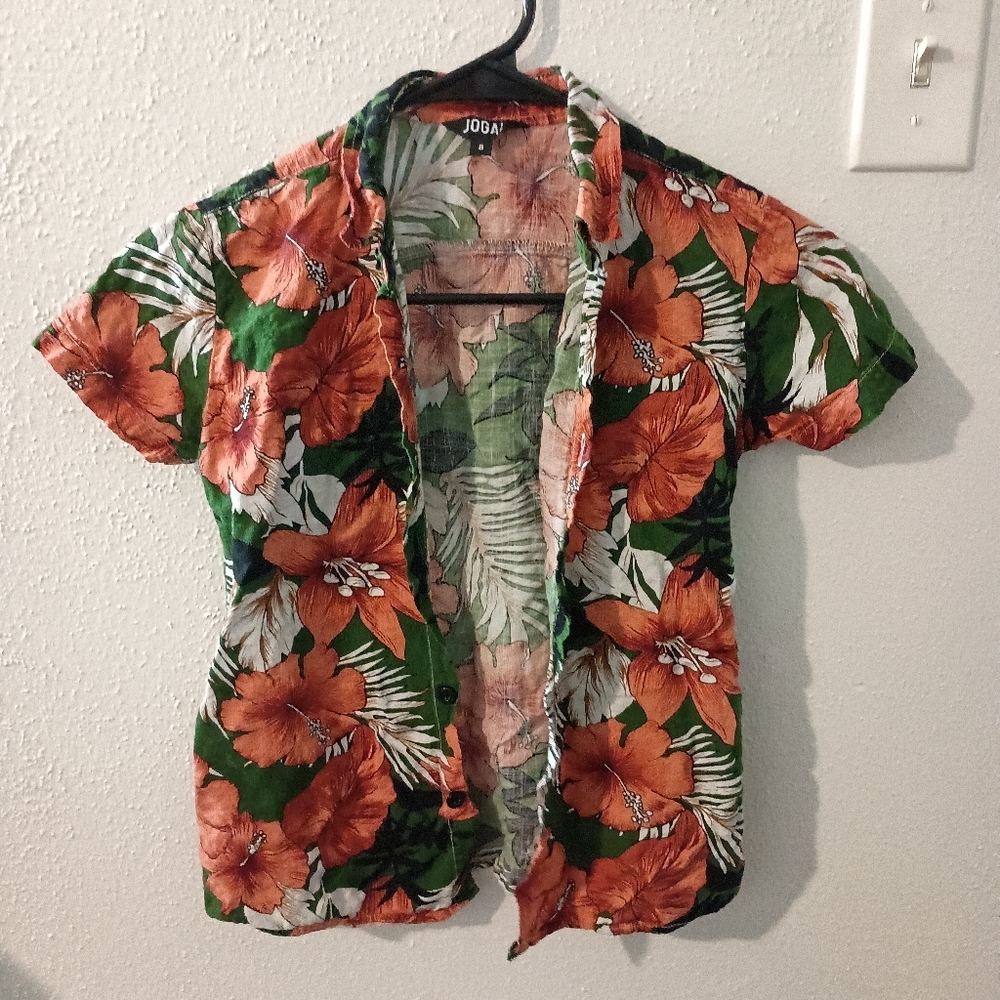 Joga Kids Floral Button Down Shirt - Green and Orange